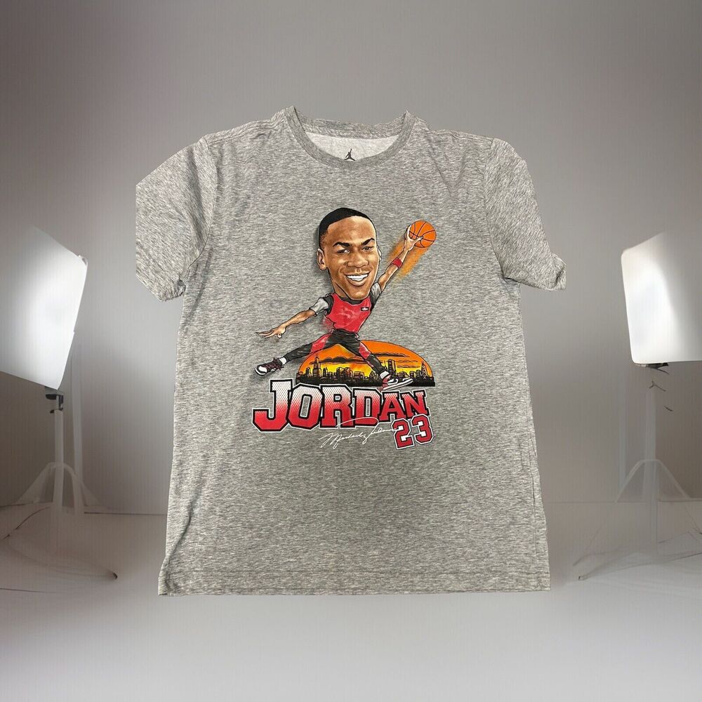 Nike Air Jordan T-Shirt Mens Medium Gray Jumpman Caricature Graphic 23 Dri Fit
